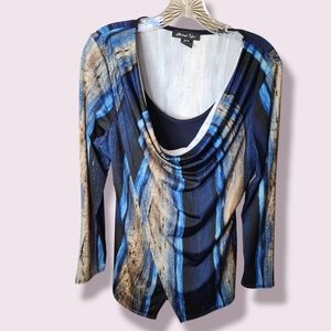Michael Tyler Scoop Neck Blouse with Built-In Camisole (M) Multi Color